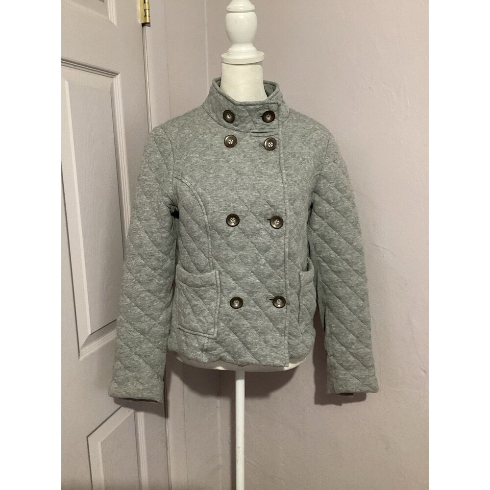 Cabi 100% Cotton Gray Quilted Double Breasted Short Blazer Jacket M